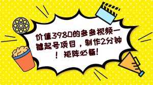 多多视频一键起号项目，制作2分钟！矩阵必备！-云泽轻创网