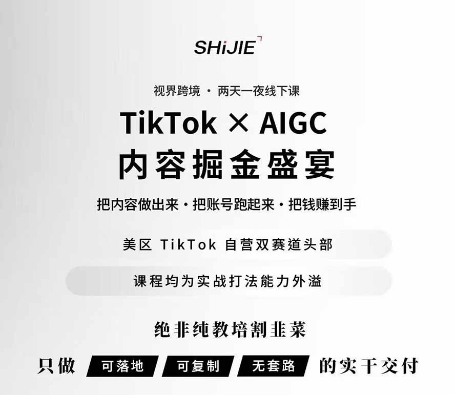 图片[1]-AIGC×TikTok美区短视频带货线下课；两天一夜完整回放，12小时高清视频收录头部操盘手全流程教学-云泽轻创网