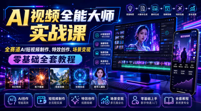 AI视频全能大师实战课|全赛道AI短视频制作、特效创作、场景变现零基础全套教程-云泽轻创网