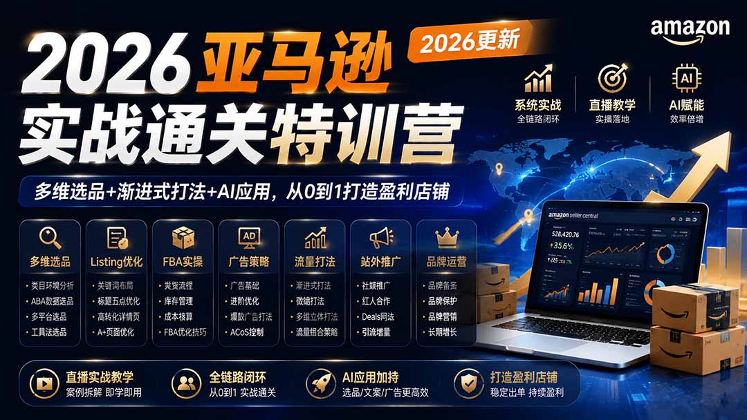 2026亚马逊实战通关特训营-2026更新，多维选品+渐进式打法+AI应用，从0到1打造盈利店铺-云泽轻创网