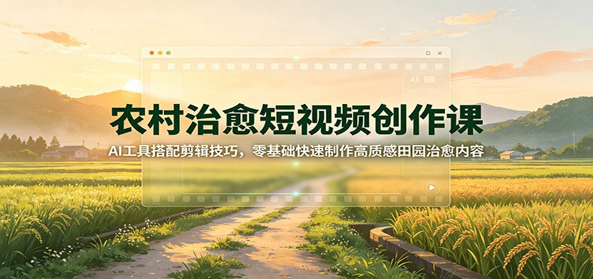 农村治愈短视频创作课:AI工具搭配剪辑技巧,零基础快速制作高质感田园治愈内容-云泽轻创网