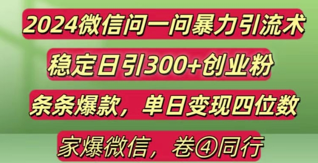 2024最新微信问一问暴力引流300+创业粉,条条爆款单日变现四位数【揭秘】-云泽轻创网