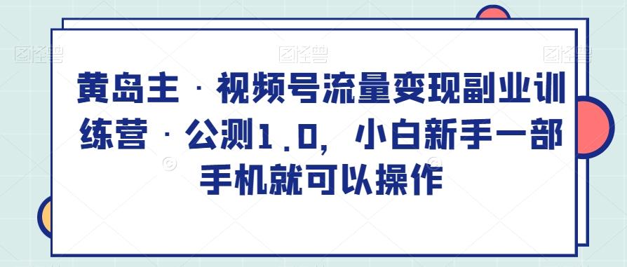 黄岛主·视频号流量变现副业训练营·公测1.0，小白新手一部手机就可以操作-云泽轻创网