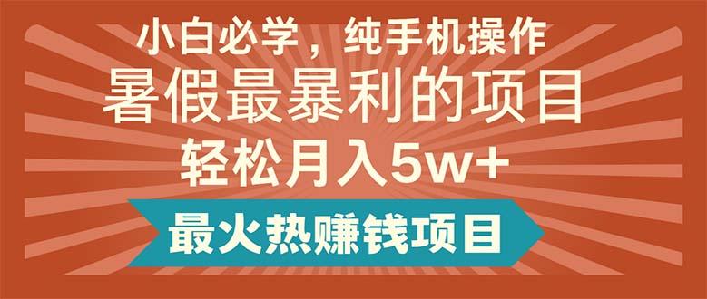 小白必学，纯手机操作，暑假最暴利的项目轻松月入5w+最火热赚钱项目-云泽轻创网