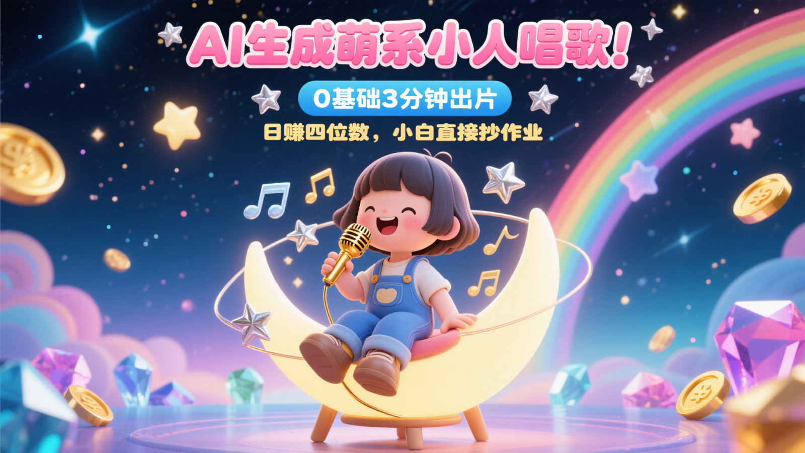 AI生成萌系小人唱歌！0基础3分钟出片，28个作品涨粉9万，日赚四位数，小白直接抄作业-云泽轻创网
