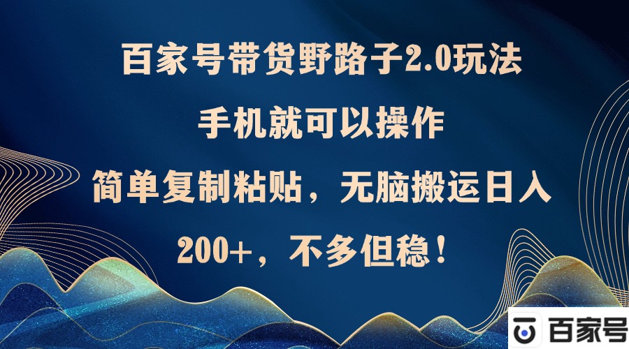 百家号带货野路子2.0玩法，手机就可以操作，简单复制粘贴，无脑搬运日...-云泽轻创网