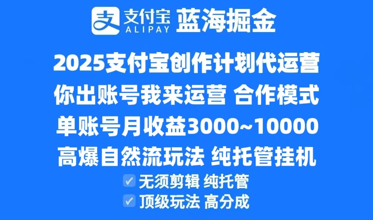 2025支付宝创作分成计划代运营,高爆自然流玩法,纯挂机高分成,合作共赢模式!-云泽轻创网