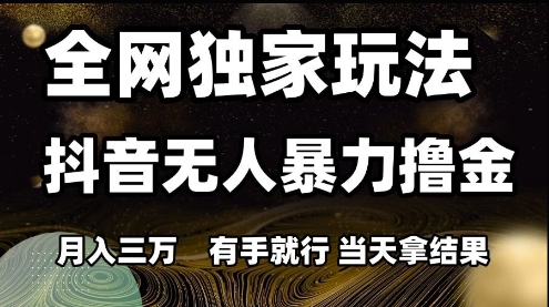 全网独家玩法抖音无人暴力撸金，月入3W，有手就行，当天拿结果【揭秘】-云泽轻创网
