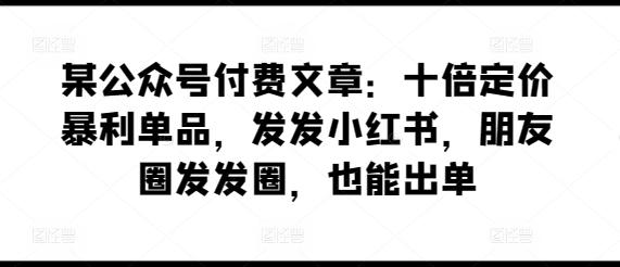 某公众号付费文章：十倍定价暴利单品，发发小红书，朋友圈发发圈，也能出单-云泽轻创网