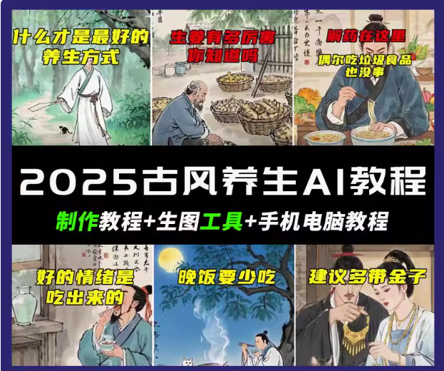抖音AI古风养生视频教程日入五张 轻松涨粉 10W+-云泽轻创网