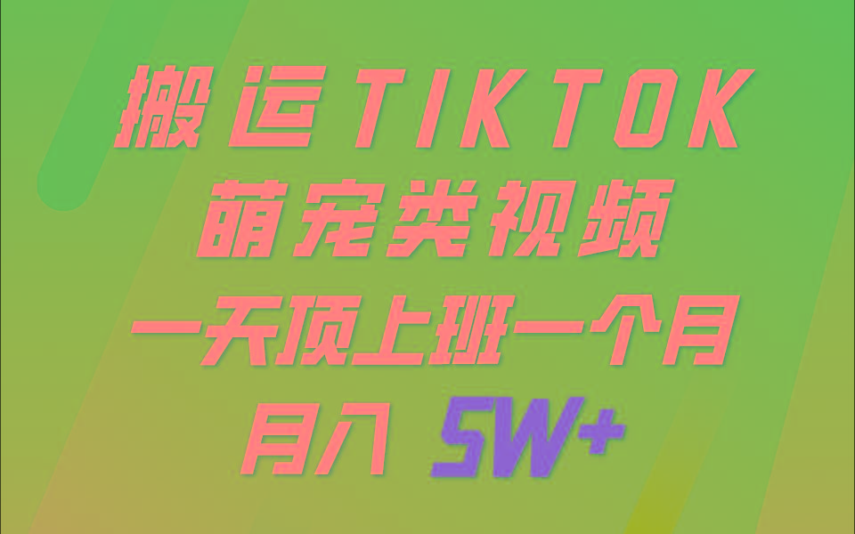 一键搬运TIKTOK萌宠类视频，一部手机即可操作，所有平台均可发布 轻松月入5W+-云泽轻创网