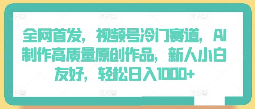 全网首发，视频号冷门赛道，AI制作高质量原创作品，新人小白友好，轻松日入1000+【揭秘】-云泽轻创网