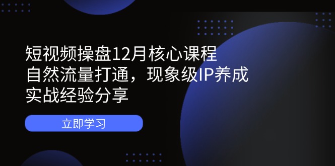 短视频操盘12月核心课程：自然流量打通，现象级IP养成，实战经验分享-云泽轻创网