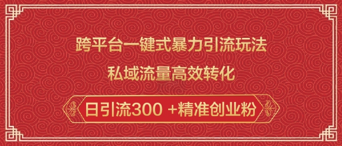 跨平台一键式暴力引流玩法，私域流量高效转化日引流300 +精准创业粉-云泽轻创网