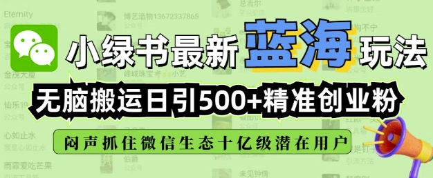 小绿书无脑搬运引流，全自动日引500精准创业粉，微信生态内又一个闷声发财的机会-云泽轻创网