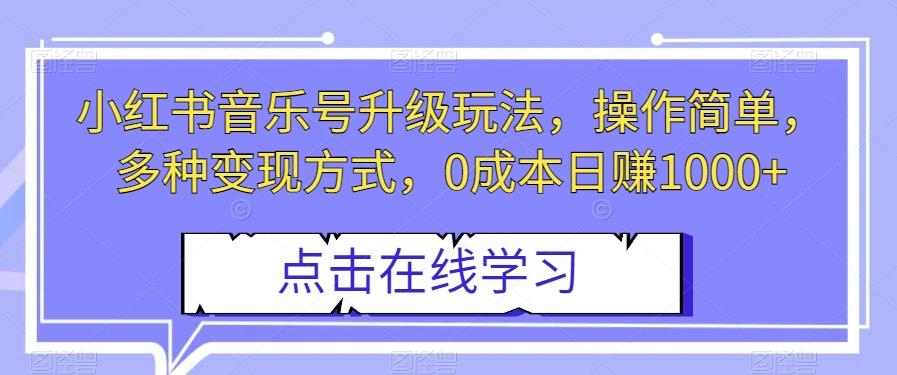 小红书音乐号升级玩法，操作简单，多种变现方式，0成本日赚1000+【揭秘】-云泽轻创网
