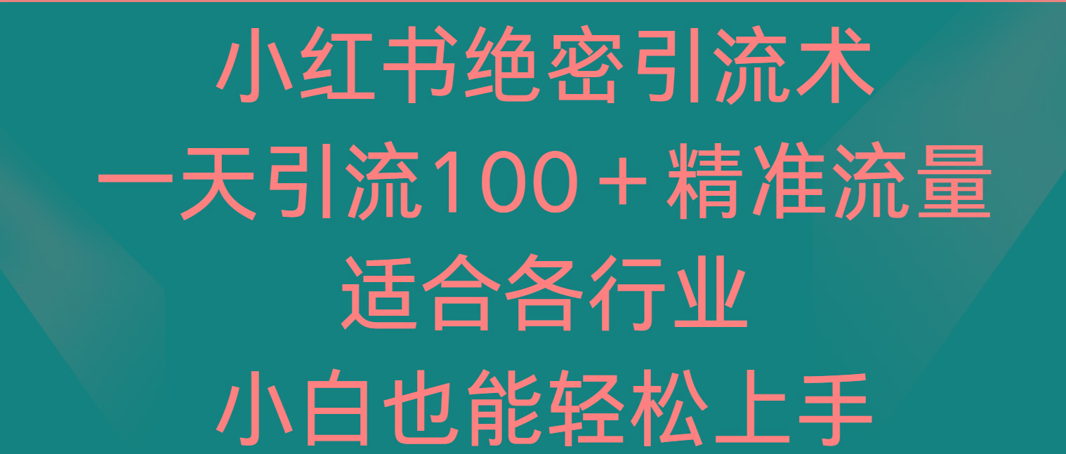 小红书绝密引流术，一天引流100＋精准流量，适合各个行业，小白也能轻松上手-云泽轻创网