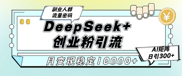 DeepSeek+创业粉精准引流，全新分享课4.0玩法，AI矩阵日引300+，多种变现方式，稳定月入1W-云泽轻创网