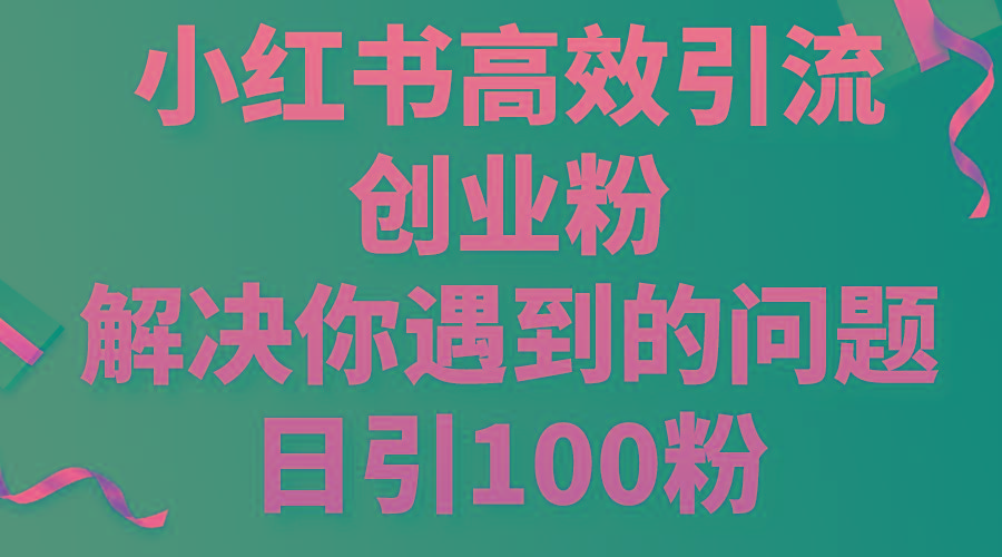 小红书高效引流创业粉，解决你遇到的问题，日引100粉-云泽轻创网