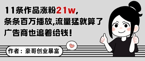 11条作品涨粉21W，条条百W播放，流量猛就算了，广告商也追着给钱-云泽轻创网