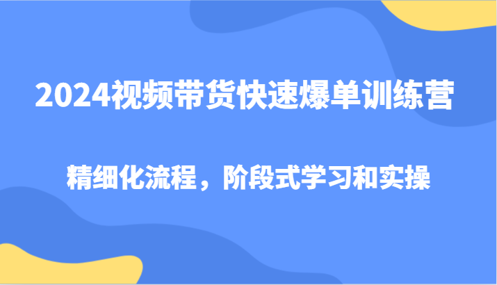 2024视频带货快速爆单训练营，精细化流程，阶段式学习和实操-云泽轻创网