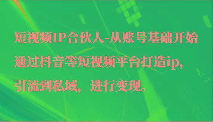 短视频IP合伙人-从账号基础开始通过抖音等短视频平台打造ip，引流到私域，进行变现。-云泽轻创网