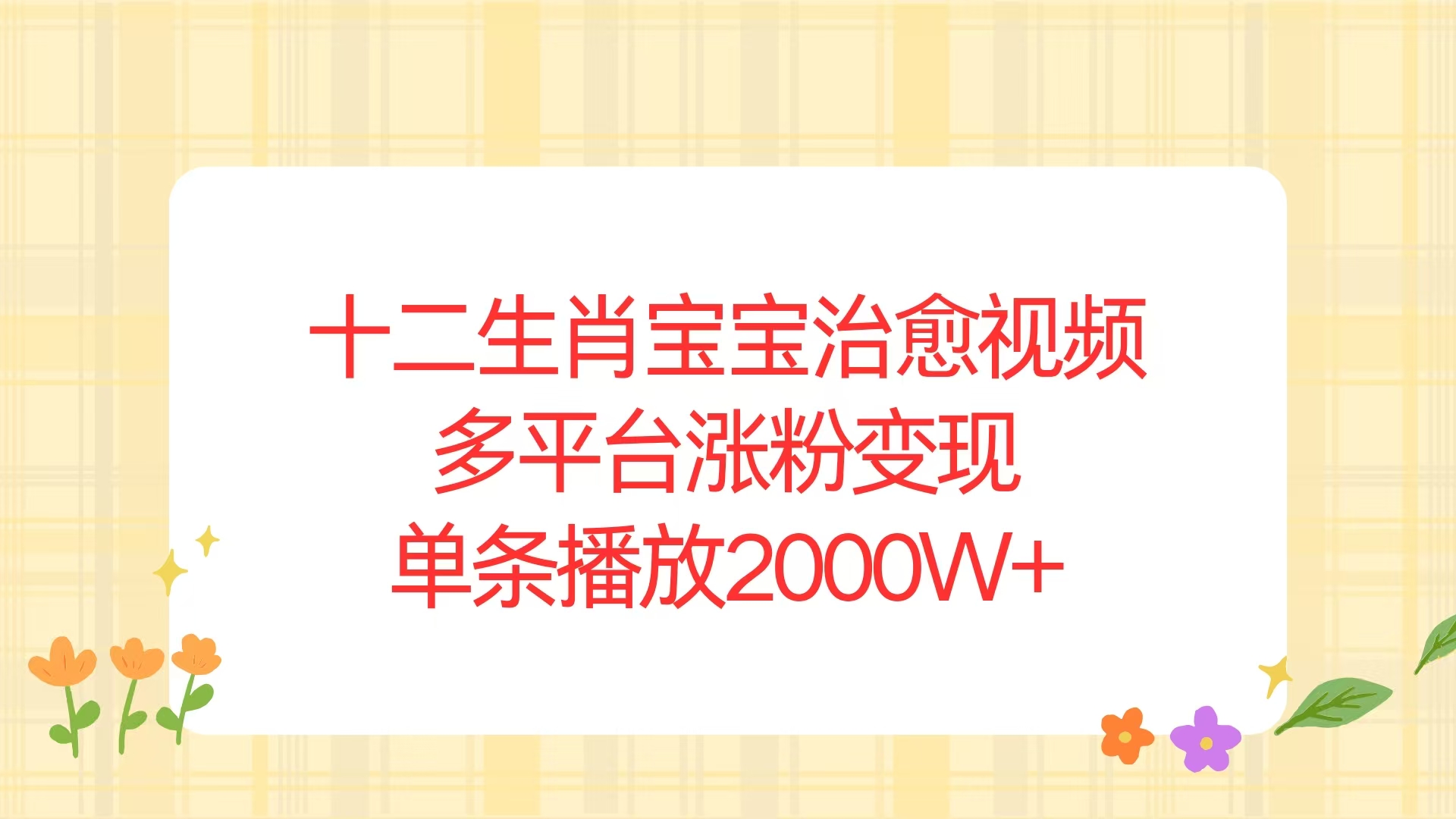 十二生肖宝宝治愈视频，多平台涨粉变现，单条播放2000W+-云泽轻创网