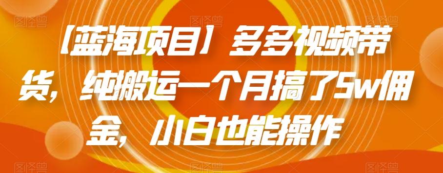 【蓝海项目】多多视频带货，纯搬运一个月搞了5w佣金，小白也能操作【揭秘】-云泽轻创网