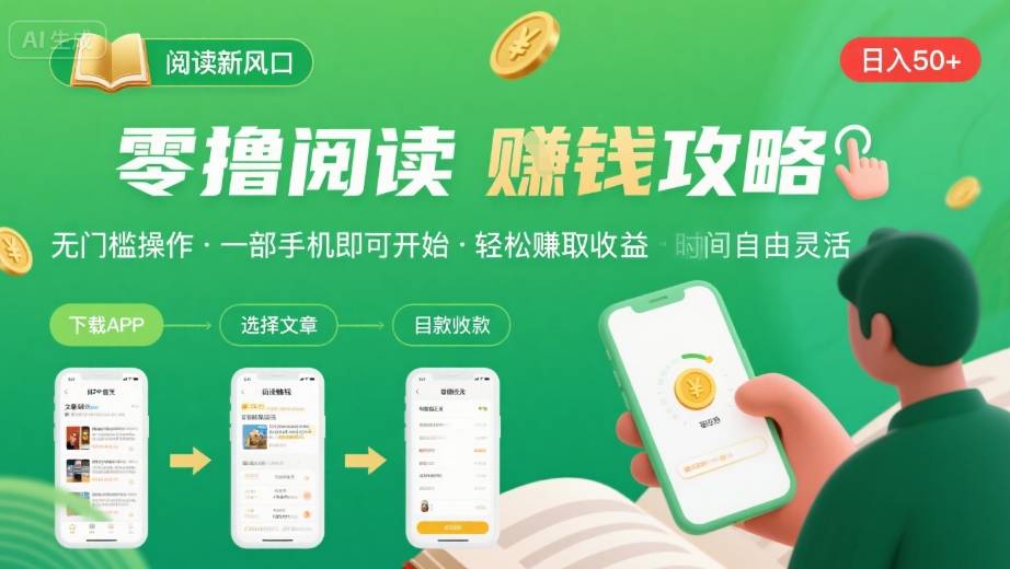 零撸阅读新风口，无门槛轻松挣，一部手机，日入 50-3张【揭秘】-云泽轻创网