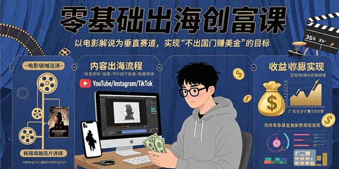 零基础出海创富课：以电影解说为垂直赛道，实现不出国门赚美金的目标-云泽轻创网