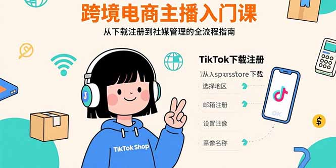 跨境电商主播入门课，TikTok下载注册，支付工具配置，社媒账号管理全流程-云泽轻创网