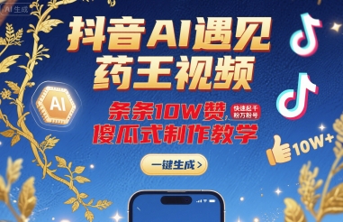 抖音AI遇见药王视频，条条10W赞，快速起千粉万粉号，傻瓜式制作教学-云泽轻创网