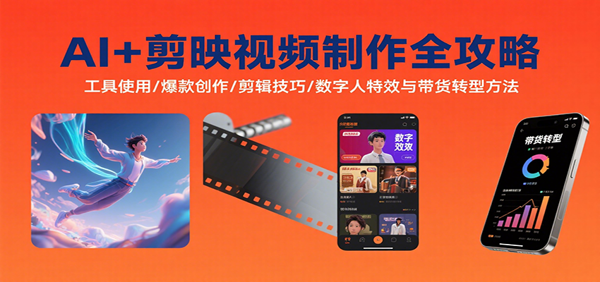 AI+剪映视频制作全攻略:工具使用/爆款创作/剪辑技巧/数字人特效与带货转型方法-云泽轻创网