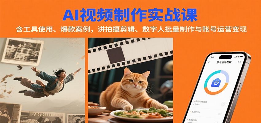 AI视频制作实战：含工具使用、爆款案例，讲拍摄剪辑、数字人批量制作与账号运营变现-云泽轻创网