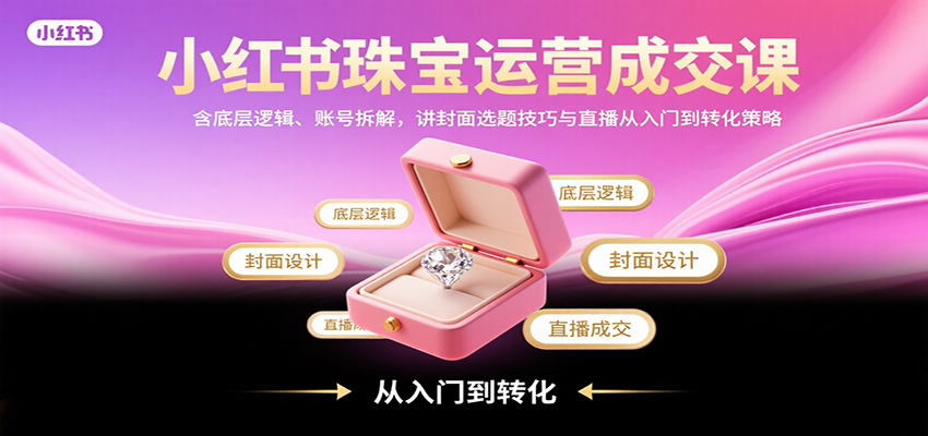 小红书珠宝运营成交课：含底层逻辑、账号拆解，讲封面选题技巧与直播从入门到转化策略-云泽轻创网