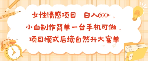 女性情感项目 小白制作简单一台手机可做 项目模式后续自然升大客单 日入6张-云泽轻创网