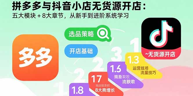 拼多多与抖音小店无货源开店：五大模块+8大章节，从新手到进阶系统学习-云泽轻创网