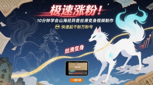 极速涨粉！10分钟学会山海经异兽丝滑变身视频制作，快速起千粉万粉号-云泽轻创网