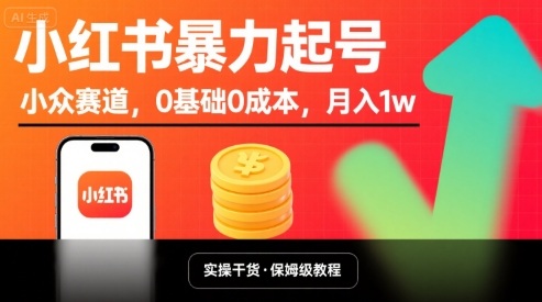 小红书暴力起号，小众赛道，0基础0成本，月入1w-云泽轻创网