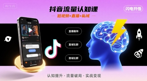 抖音流量认知课，短视频+直播+私域，认知提升，闪电开悟-云泽轻创网