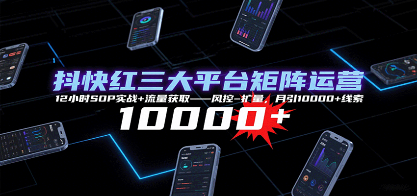 抖快红三大平台矩阵运营，12小时SOP实战+流量获取-风控-扩量，月引10000+线索-云泽轻创网