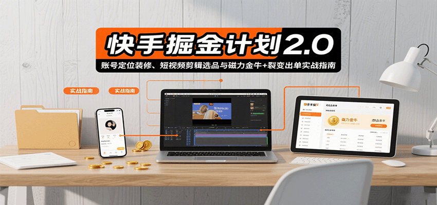 快手掘金计划2.0，账号定位装修、短视频剪辑选品与磁力金牛+裂变出单实战指南-云泽轻创网