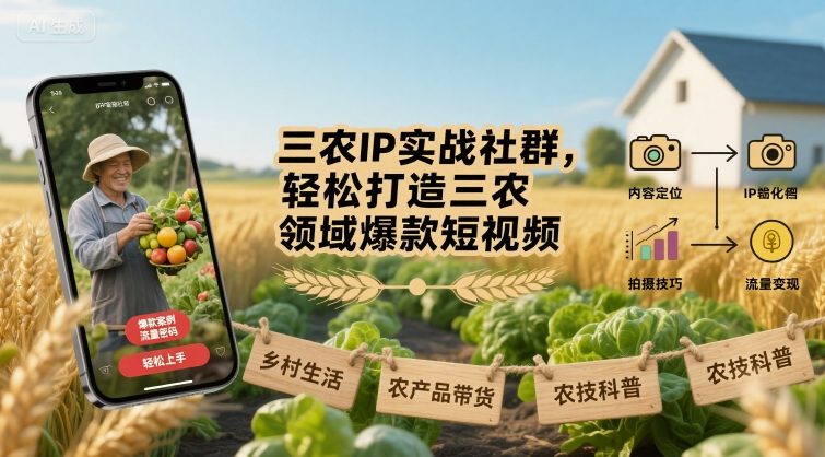 三农IP实战社群，轻松打造三农领域爆款短视频-云泽轻创网