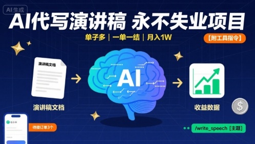 AI代写演讲稿，永不失业项目，单子多，一单一结，月入1W【附工具指令】-云泽轻创网