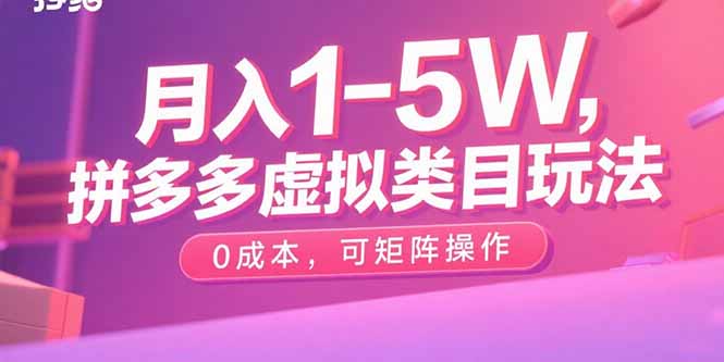 月入1-5W，拼多多虚拟类目玩法，0成本，可矩阵操作-云泽轻创网