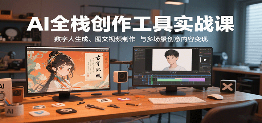 AI全栈创作工具实战课:数字人生成、图文视频制作与多场景创意内容变现-云泽轻创网