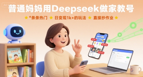 普通妈妈用Deepseek做家教号，条条热门，日变现1k+的玩法，直接抄作业-云泽轻创网