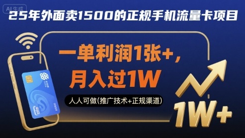25年外面卖1500的正规手机流量卡项目，一单利润1张+，月入过1W，人人可做(推广技术+正规渠道)【揭秘】-云泽轻创网