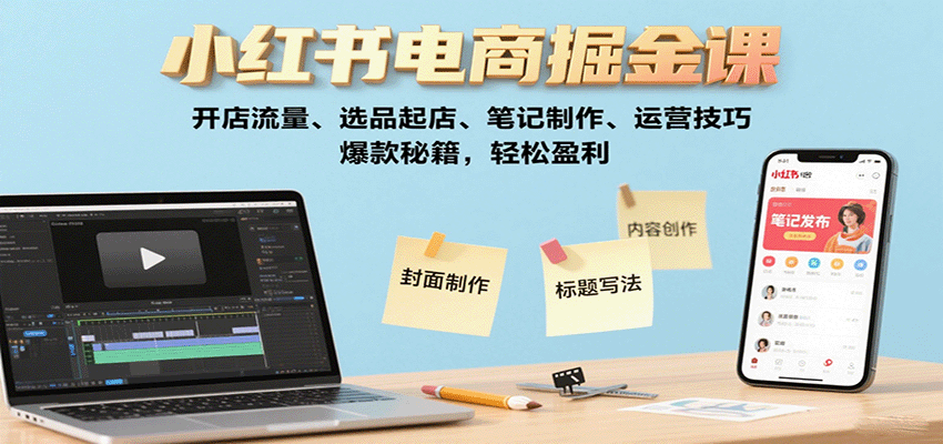 小红书电商掘金课：开店流量、选品起店、笔记制作、运营技巧，爆款秘籍，轻松盈利-云泽轻创网