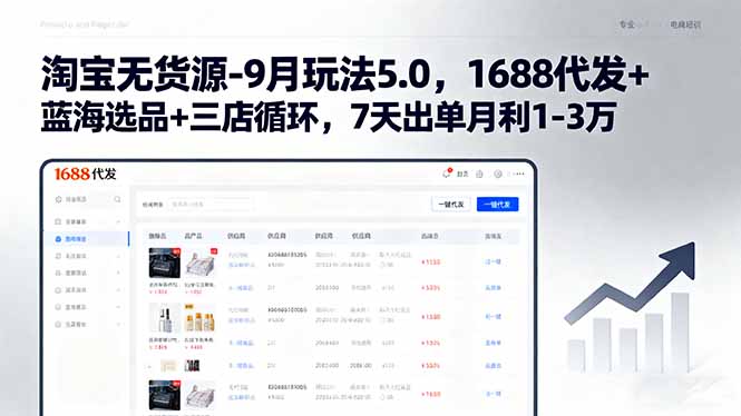 淘宝无货源-9月玩法5.0，1688代发+蓝海选品+三店循环，7天出单月利1-3万-云泽轻创网